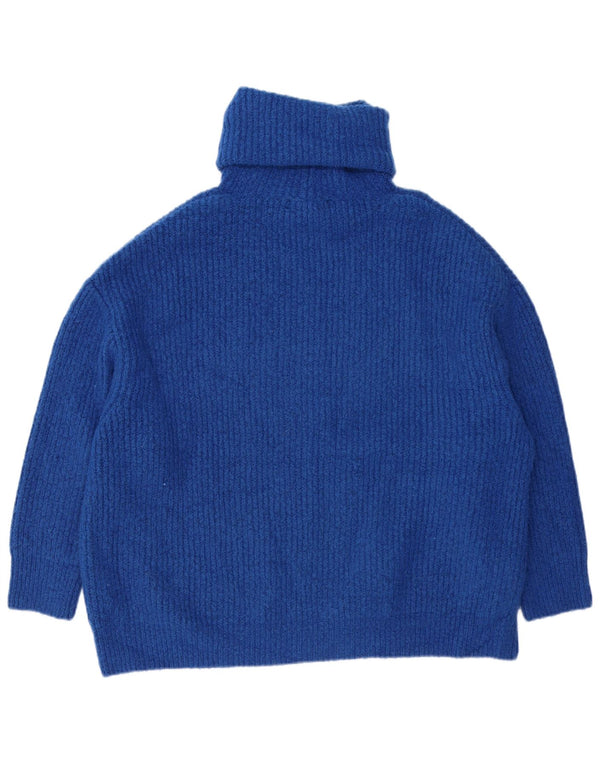 Zara Womens Oversized Roll Neck Jumper Sweater UK 14 Medium Blue Acrylic