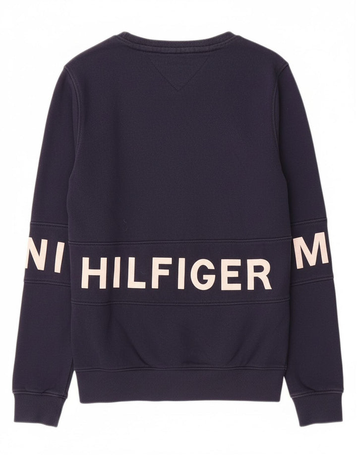 TOMMY HILFIGER Mens Graphic Sweatshirt Jumper Small Navy Blue Cotton