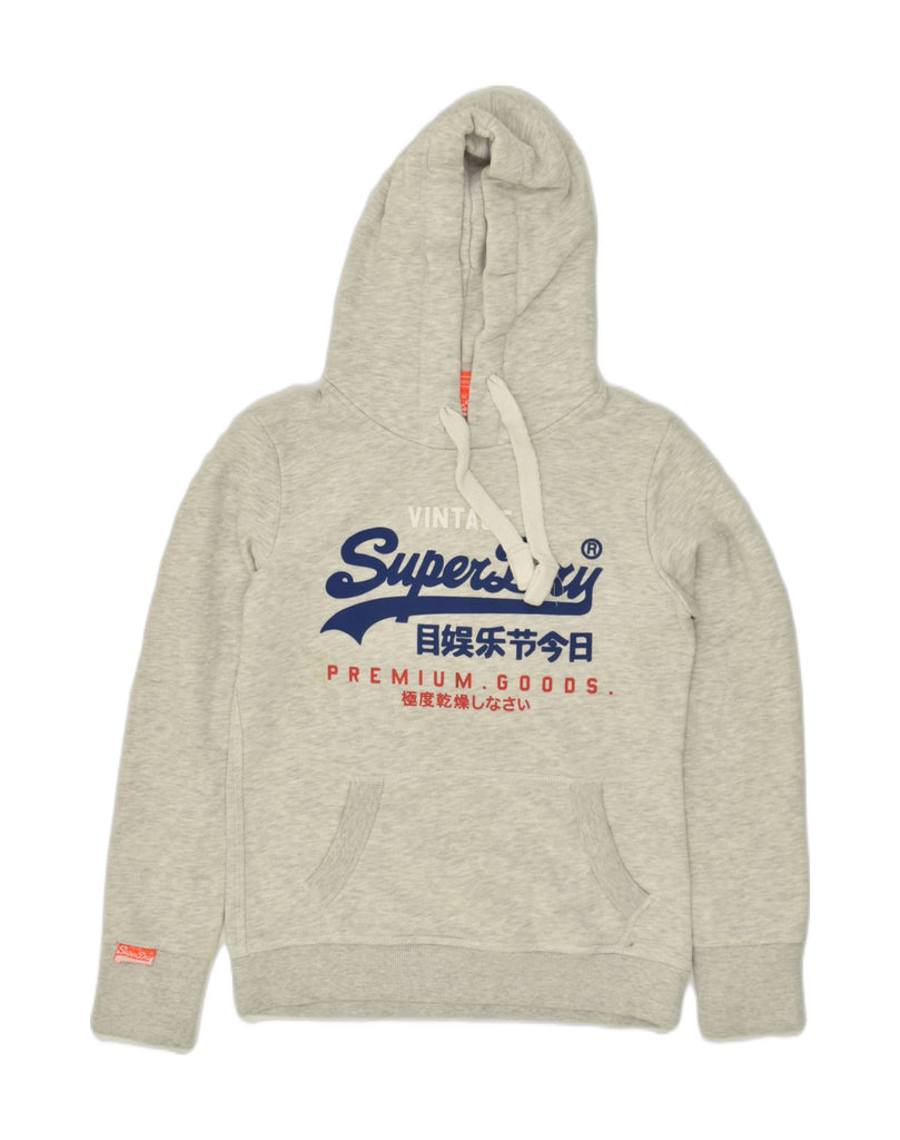 SUPERDRY Womens Graphic Hoodie Jumper UK 10 Small Grey Cotton | Vintage Superdry | Thrift | Second-Hand Superdry | Used Clothing | Messina Hembry 