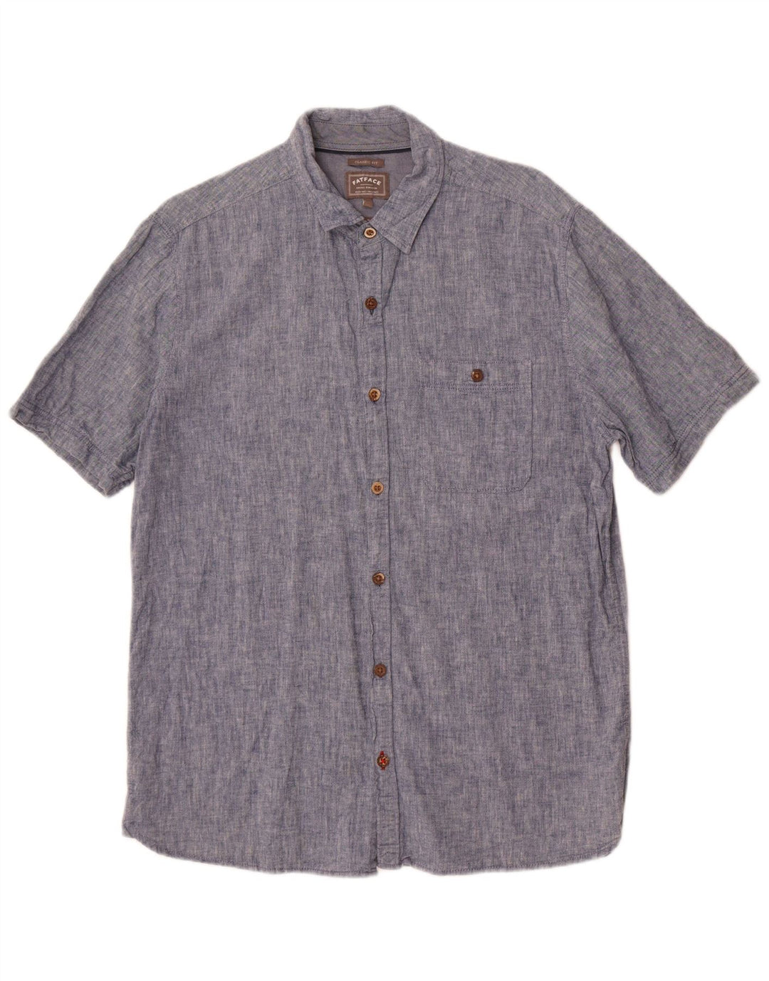 Fat Face Mens Short Sleeve Classic Fit Shirt Medium Blue Linen