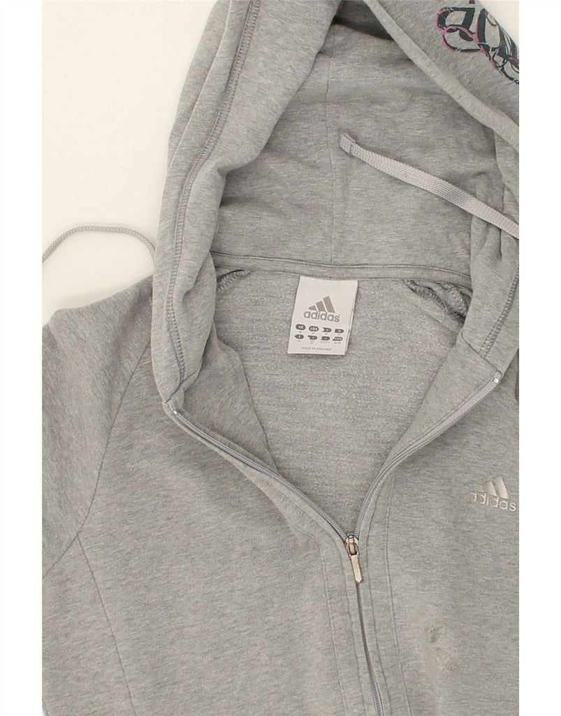 ADIDAS Womens Zip Hoodie Sweater UK 14 Medium Grey Cotton | Vintage Adidas | Thrift | Second-Hand Adidas | Used Clothing | Messina Hembry 