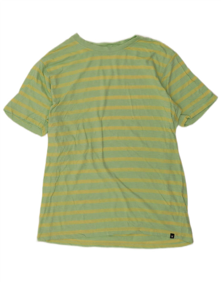 Hurley Mens T-Shirt Top Small Green Striped Cotton