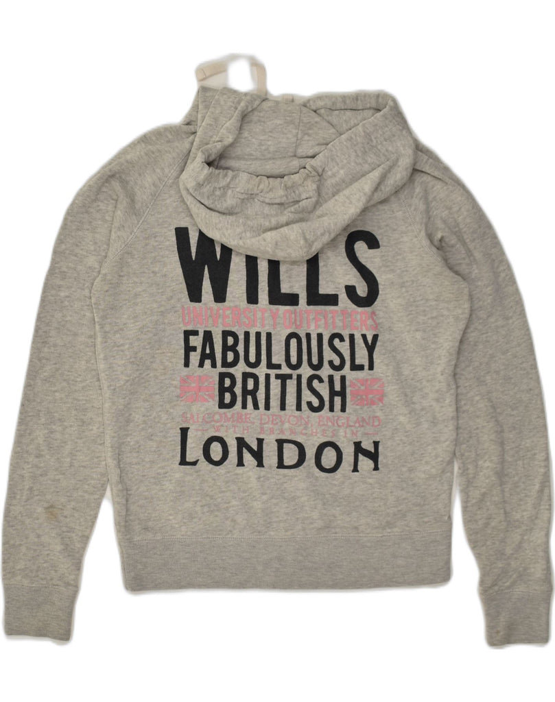 JACK WILLS Womens Graphic Zip Hoodie Sweater UK 10 Small Grey Polyester | Vintage Jack Wills | Thrift | Second-Hand Jack Wills | Used Clothing | Messina Hembry 