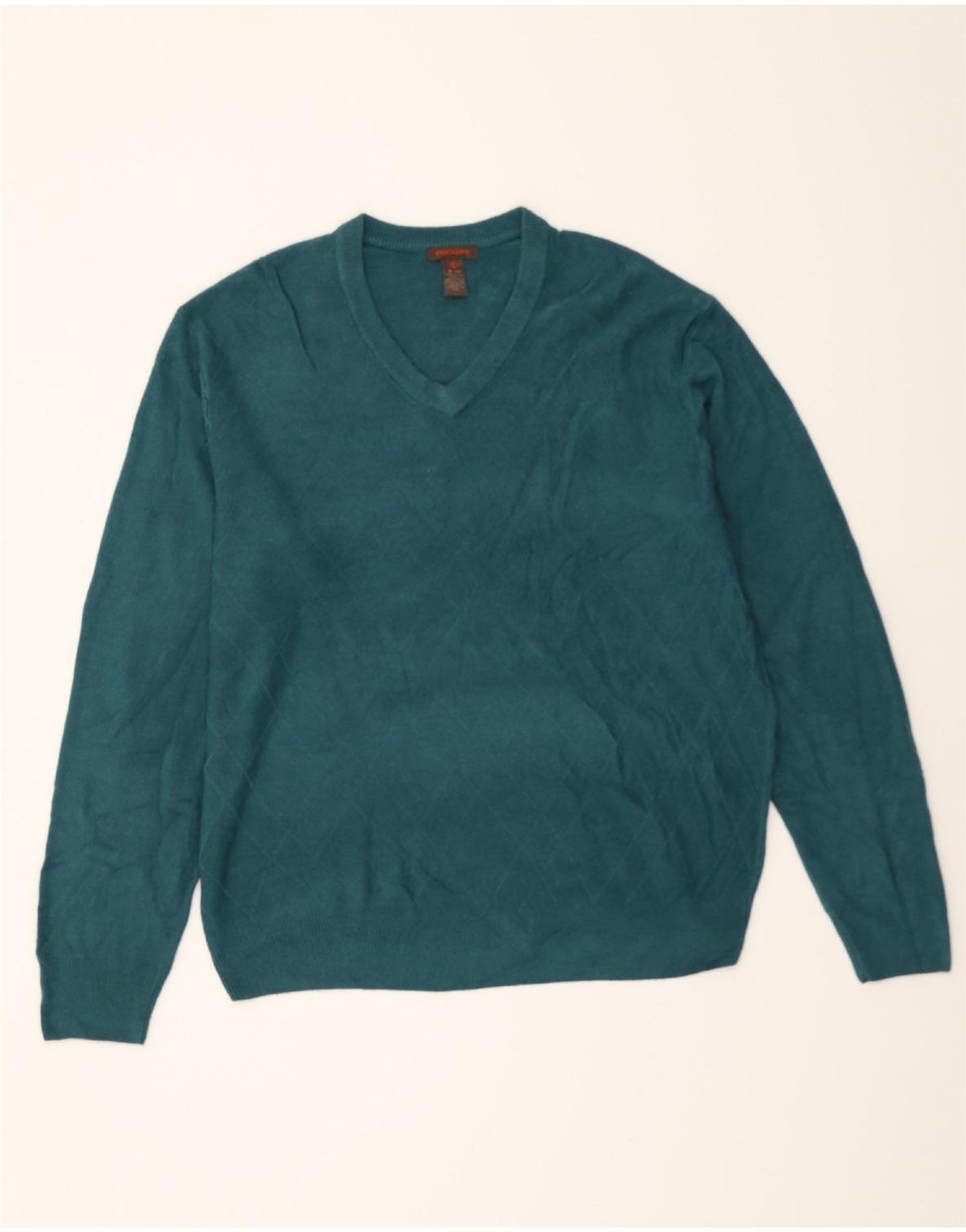 DOCKERS Mens V-Neck Jumper Sweater XL Green Argyle/Diamond Acrylic