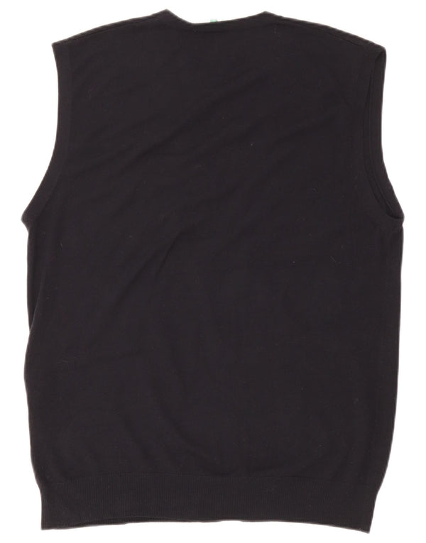 Benetton Mens Sleeveless Cardigan Sweater XL Navy Blue Cotton