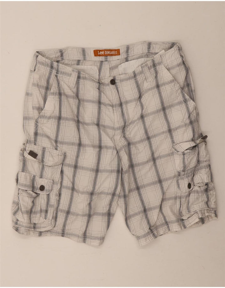 Lee Mens Dungarees Cargo Shorts W38 XL White Check Cotton