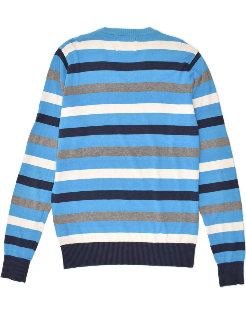 JACK & JONES Mens V-Neck Jumper Sweater Medium Blue Striped Cotton | Vintage Jack & Jones | Thrift | Second-Hand Jack & Jones | Used Clothing | Messina Hembry 