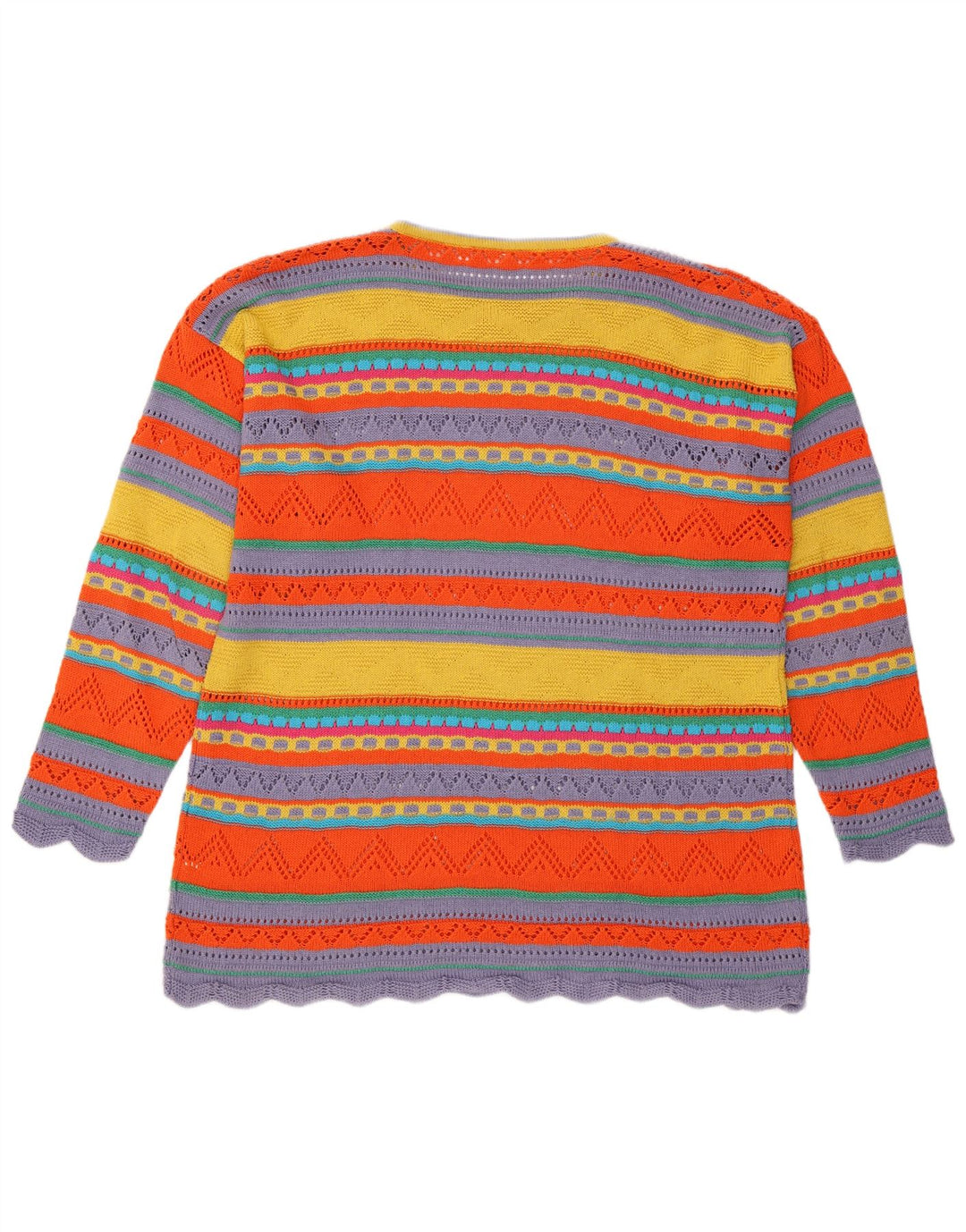 VINTAGE Womens Crew Neck Jumper Sweater UK 16 Large Multicoloured Striped