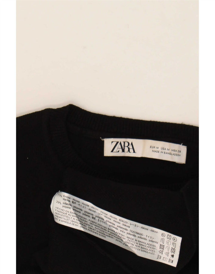 Zara Womens Crop Top Long Sleeve UK 12 Medium Black Viscose