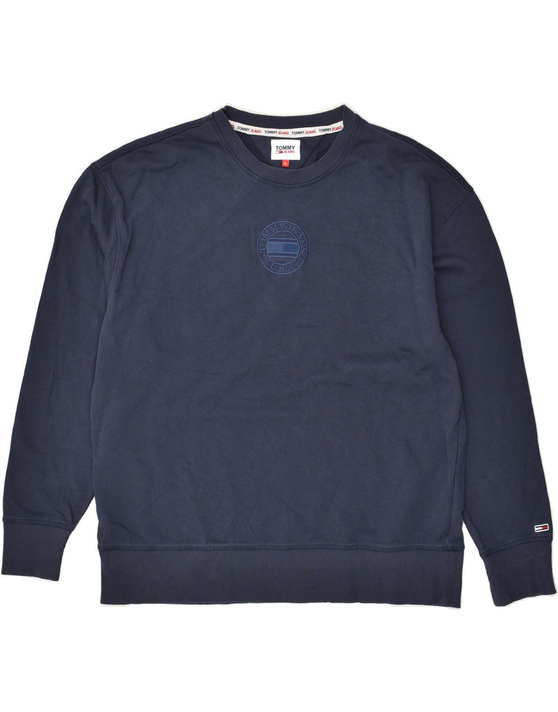 TOMMY HILFIGER Mens Graphic Sweatshirt Jumper XL Navy Blue Cotton | Vintage Tommy Hilfiger | Thrift | Second-Hand Tommy Hilfiger | Used Clothing | Messina Hembry 