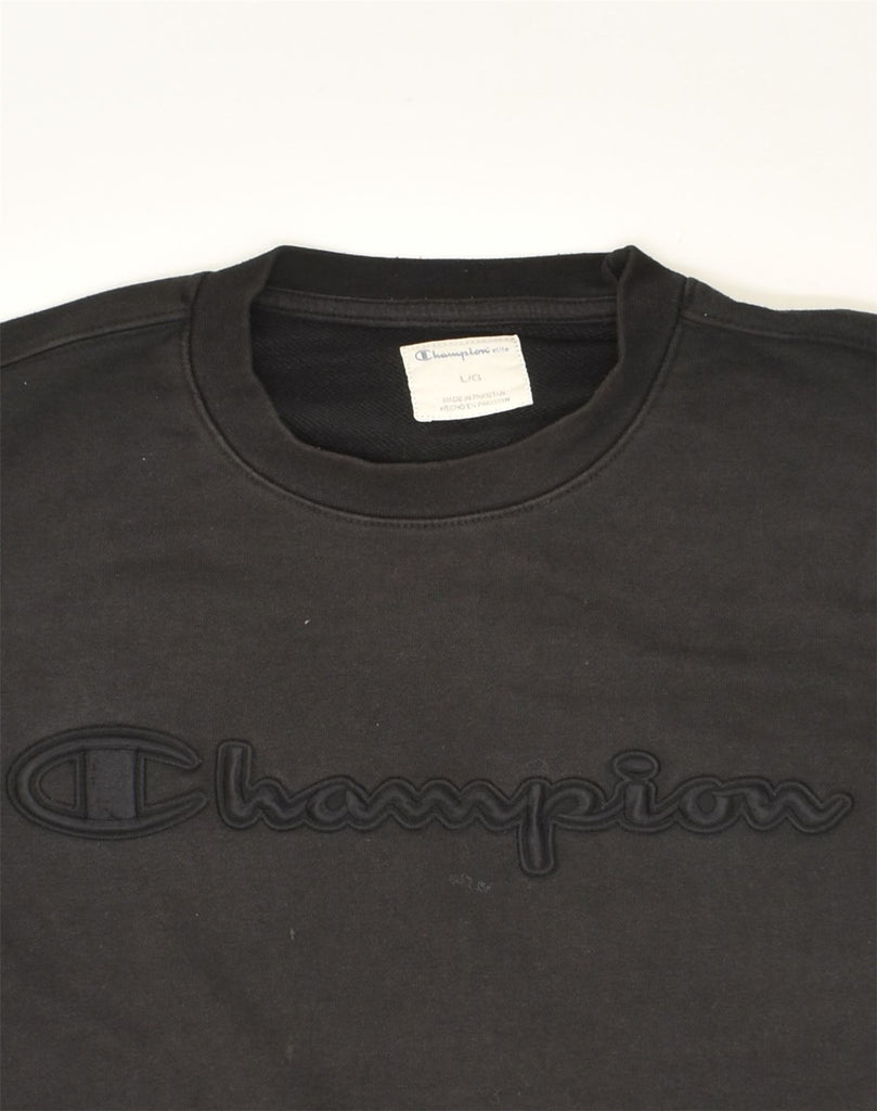 CHAMPION Mens Graphic Sweatshirt Jumper Large Black Cotton | Vintage Champion | Thrift | Second-Hand Champion | Used Clothing | Messina Hembry 