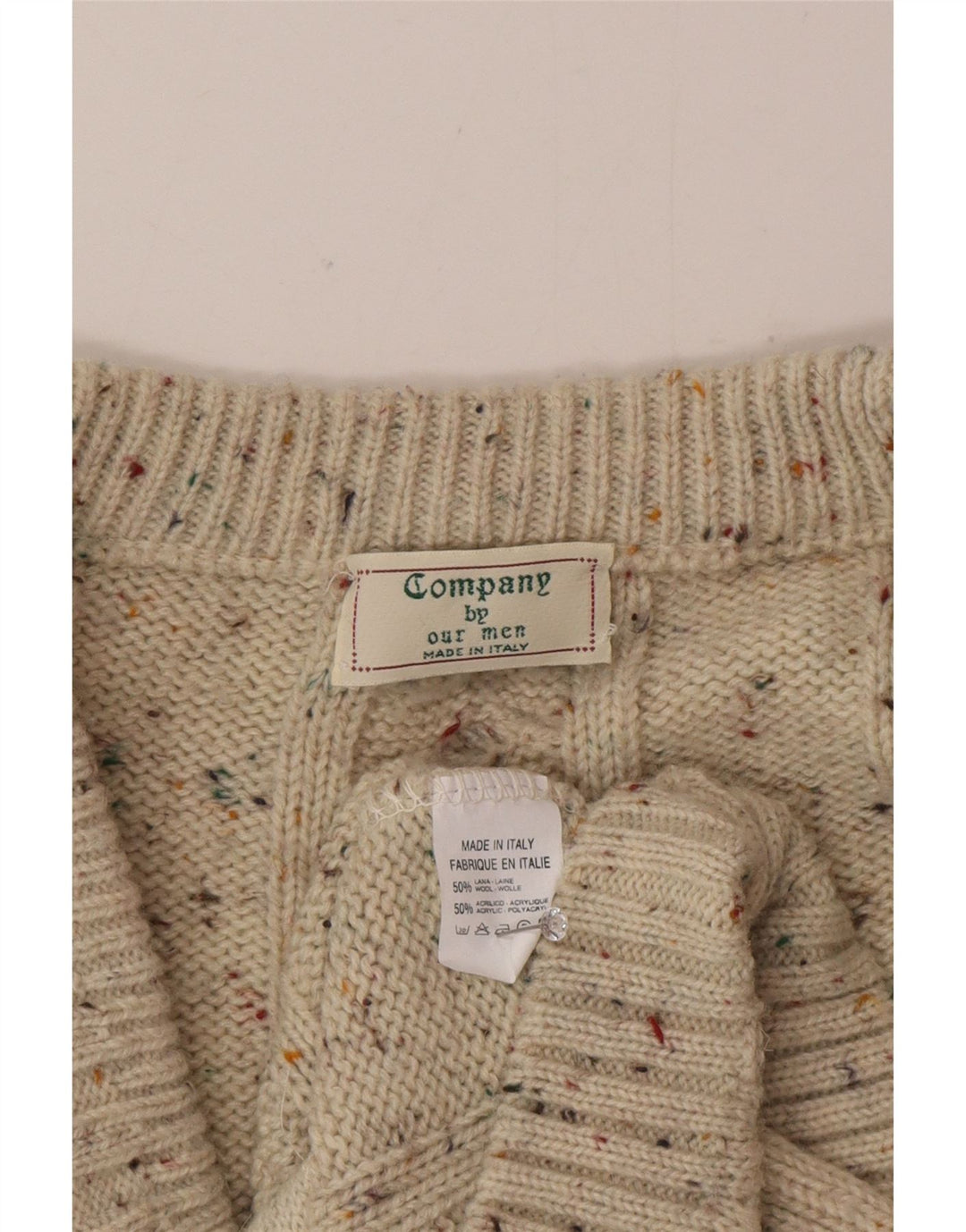 Vintage Mens Cardigan Sweater Large Beige Flecked Wool