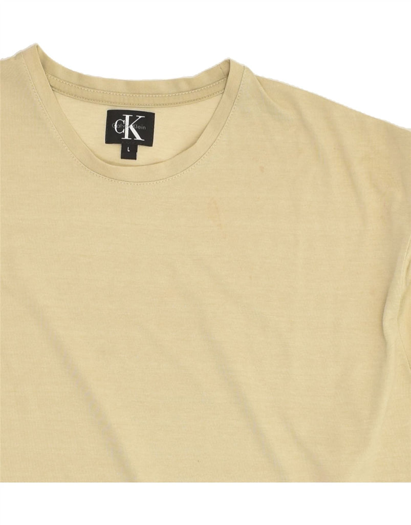 CALVIN KLEIN Womens T-Shirt Top UK 16 Large Beige Cotton | Vintage Calvin Klein | Thrift | Second-Hand Calvin Klein | Used Clothing | Messina Hembry 