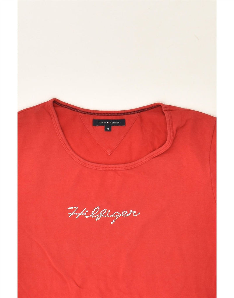 TOMMY HILFIGER Womens Graphic T-Shirt Top UK 12  Medium Red Cotton | Vintage Tommy Hilfiger | Thrift | Second-Hand Tommy Hilfiger | Used Clothing | Messina Hembry 