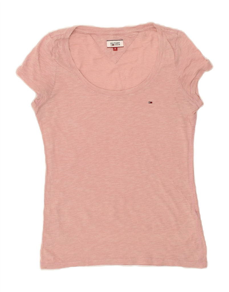 TOMMY HILFIGER Womens T-Shirt Top UK 10 Small Pink Cotton Vintage Tommy Hilfiger and Second-Hand Tommy Hilfiger from Messina Hembry 
