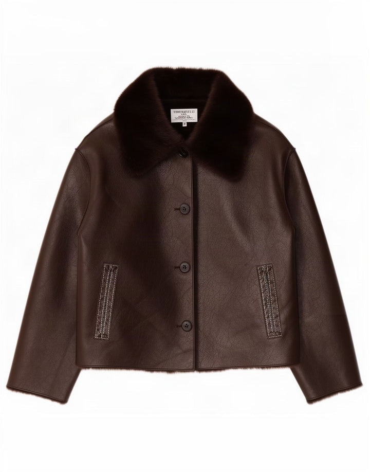 Zara Womens Sherpa Jacket UK 18 XL Brown Polyester