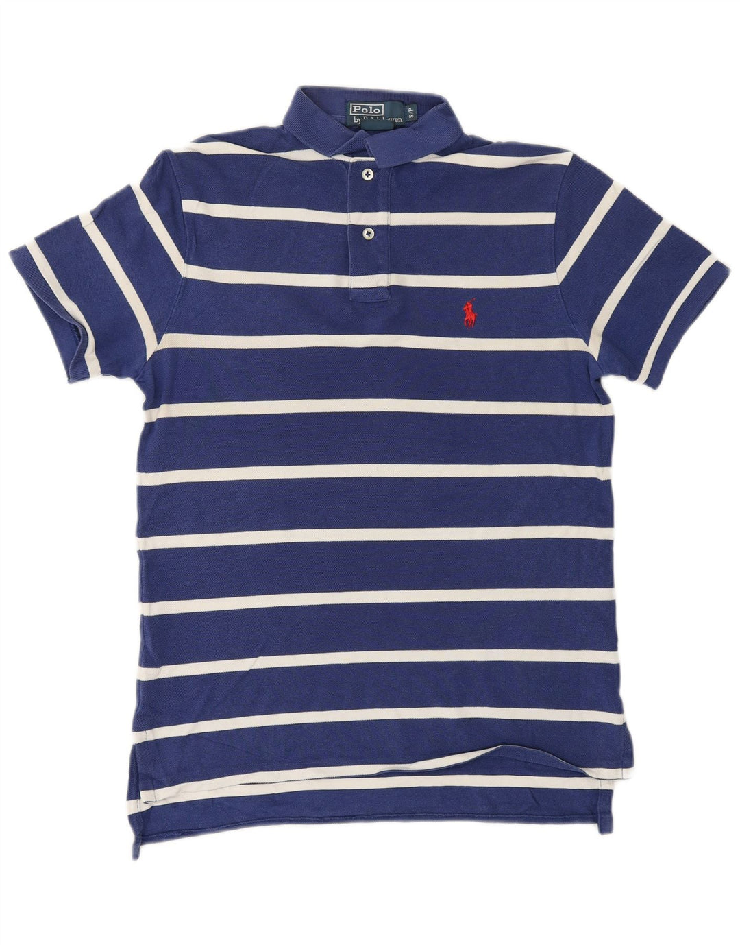 POLO RALPH LAUREN Mens Polo Shirt Small Navy Blue Striped Cotton