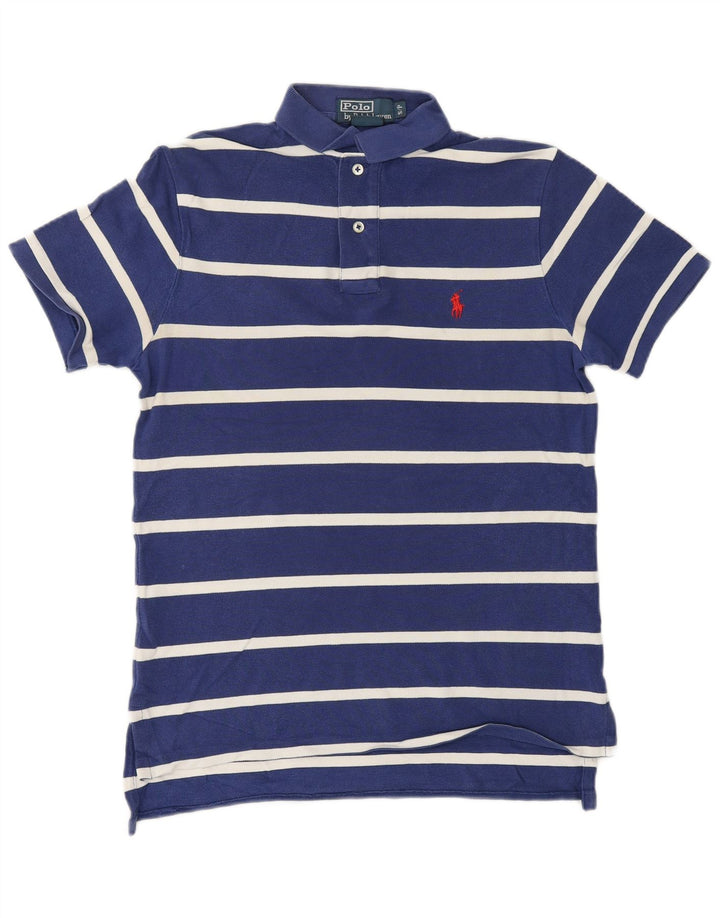 POLO RALPH LAUREN Mens Polo Shirt Small Navy Blue Striped Cotton