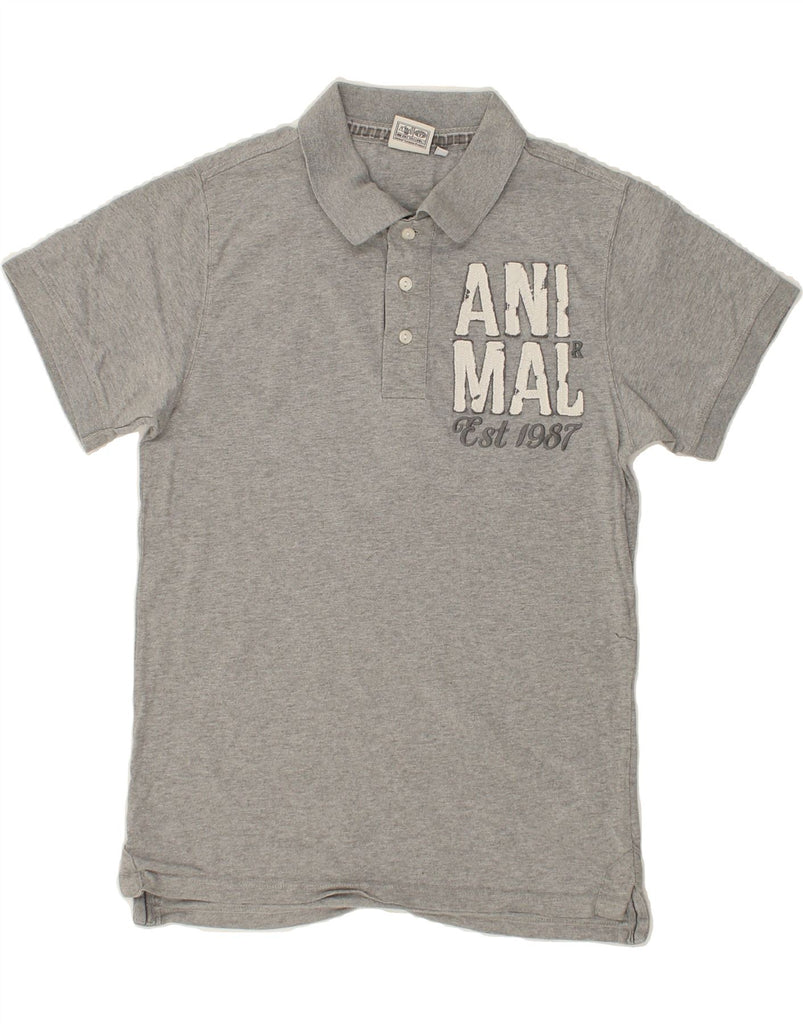 ANIMAL Mens Graphic Polo Shirt Small Grey Cotton | Vintage Animal | Thrift | Second-Hand Animal | Used Clothing | Messina Hembry 