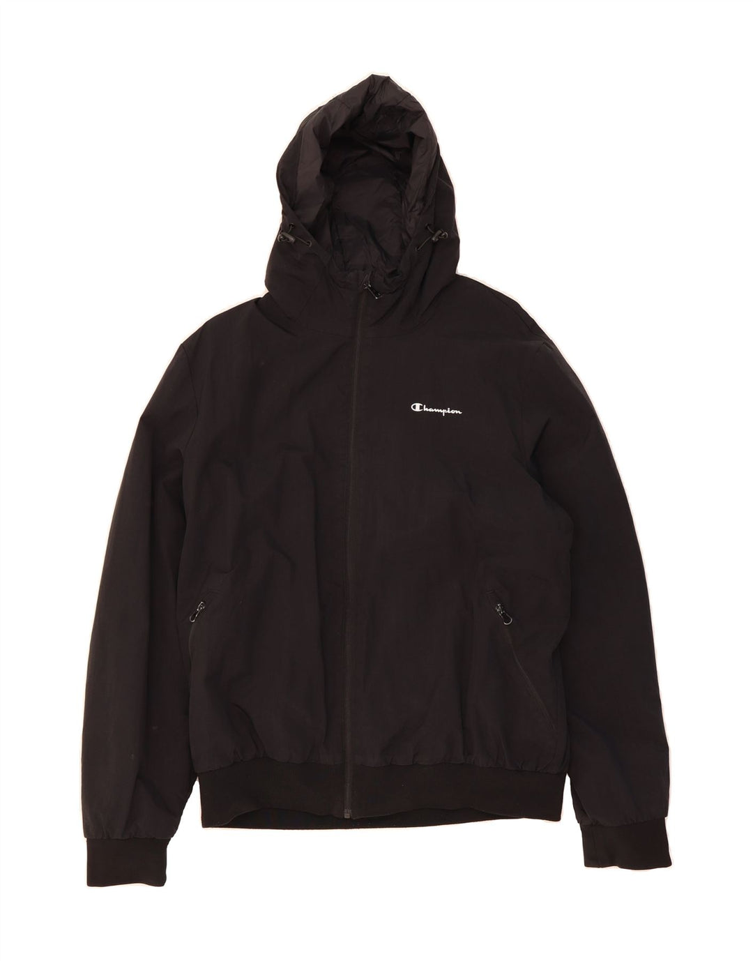 CHAMPION Mens Hooded Bomber Jacket UK 42 XL Black Polyamide Vintage Champion and Second-Hand Champion from Messina Hembry 