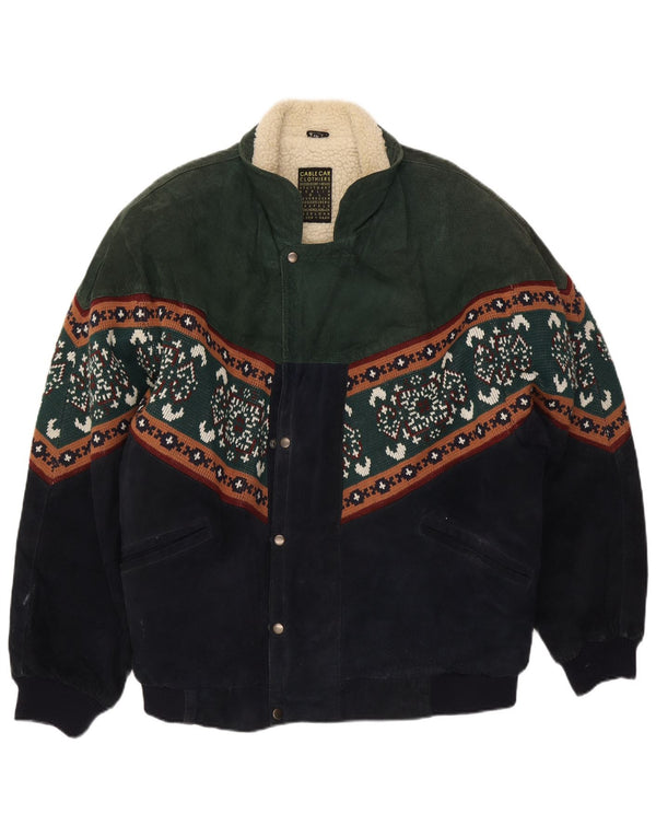 Cable Car Clothiers Mens Shearling Jacket UK 44 2XL Multicoloured Fair Isle