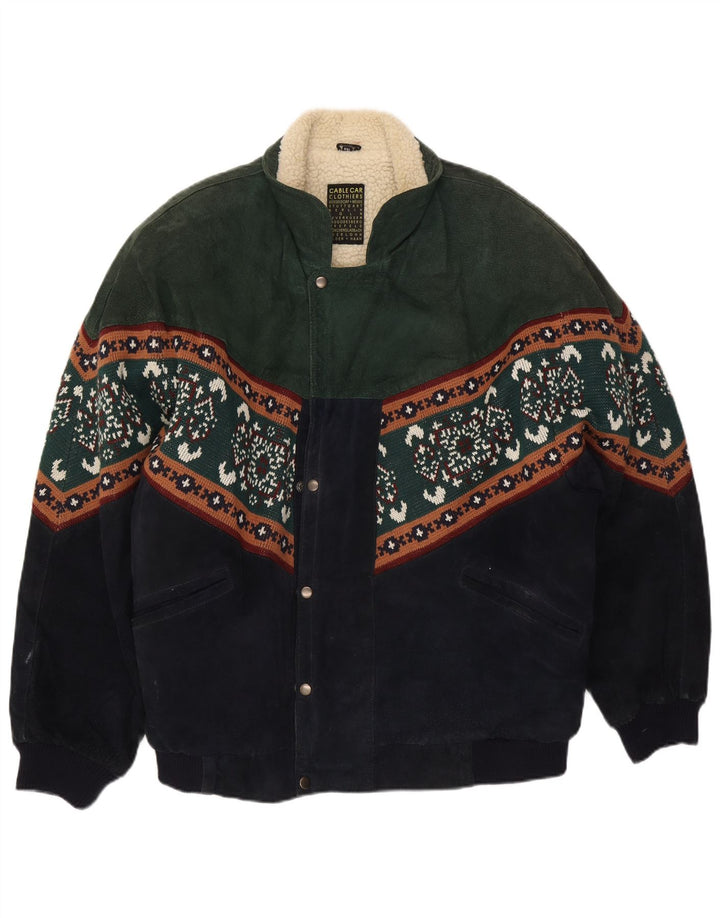 Cable Car Clothiers Mens Shearling Jacket UK 44 2XL Multicoloured Fair Isle