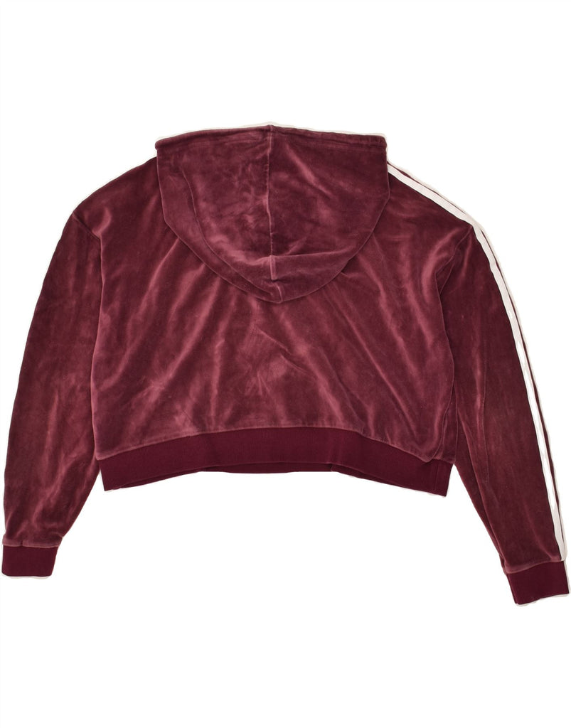 ADIDAS Womens Velour Hoodie Jumper UK 12 Medium  Maroon Cotton | Vintage Adidas | Thrift | Second-Hand Adidas | Used Clothing | Messina Hembry 