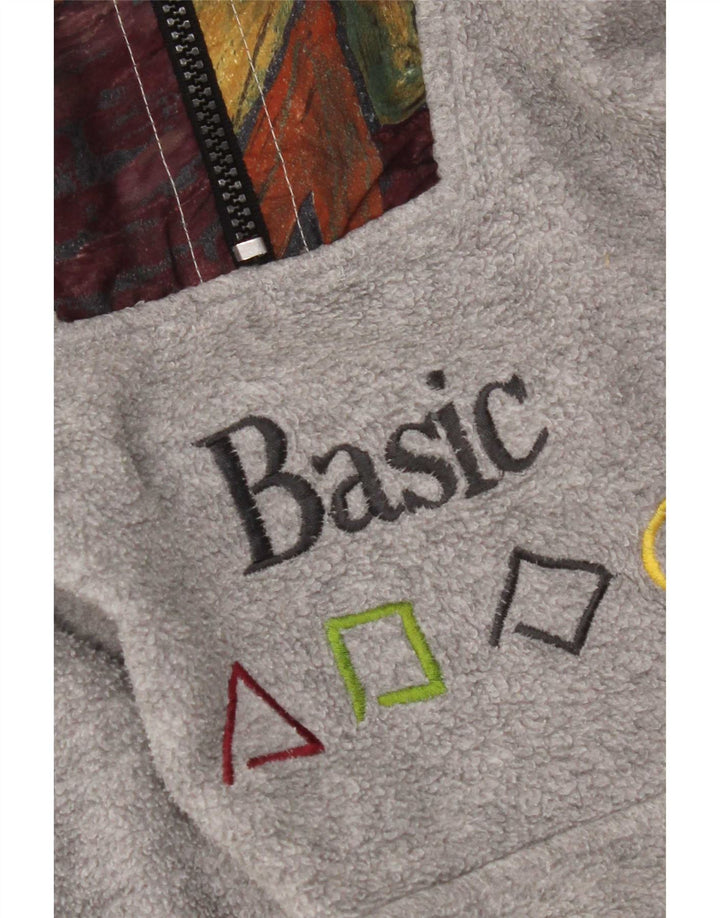 Basic Mens Zip Neck Fleece Jumper Large Grey Geometric Polyester
