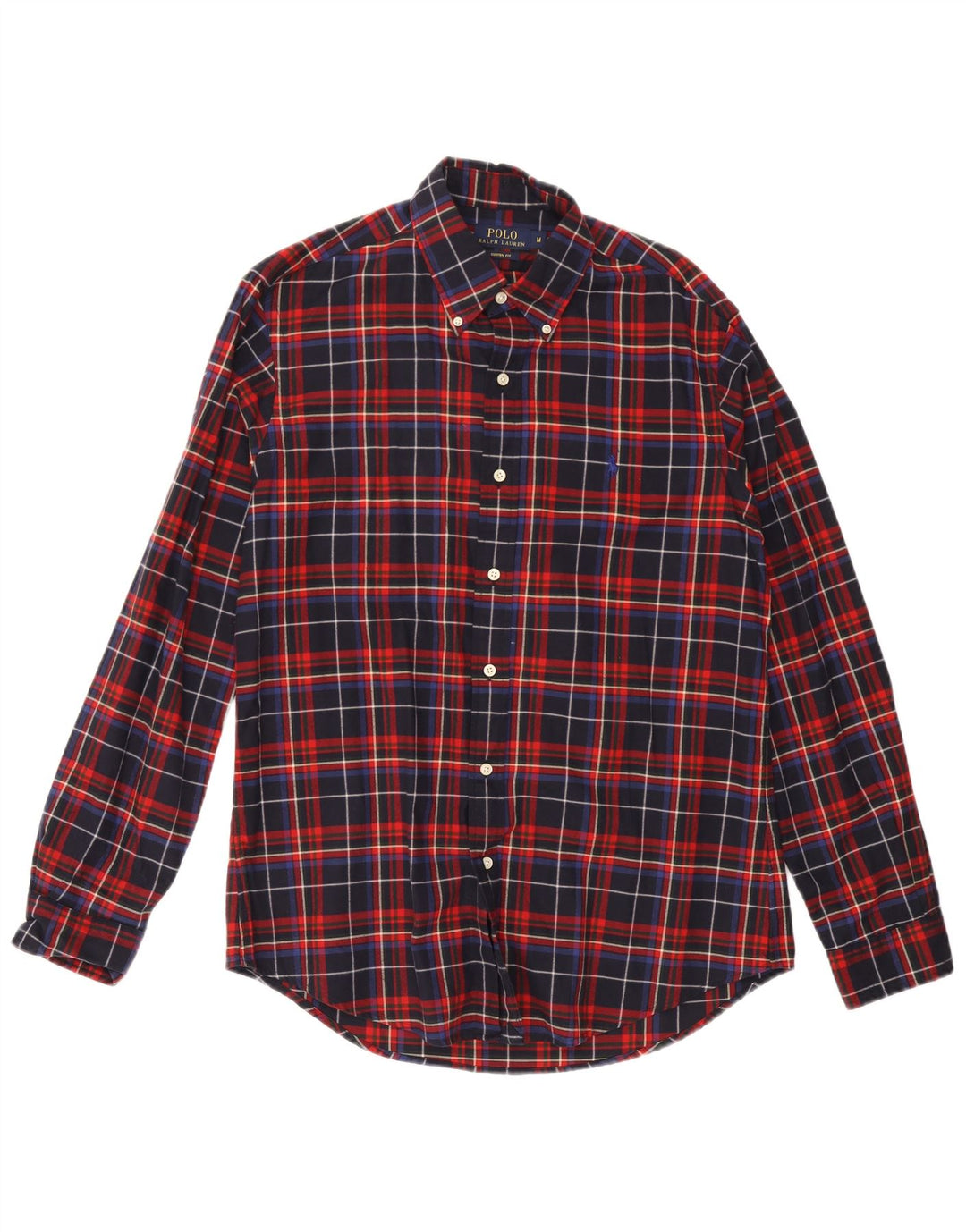 Polo Ralph Lauren Mens Custom Fit Shirt Medium Navy Blue Check Cotton