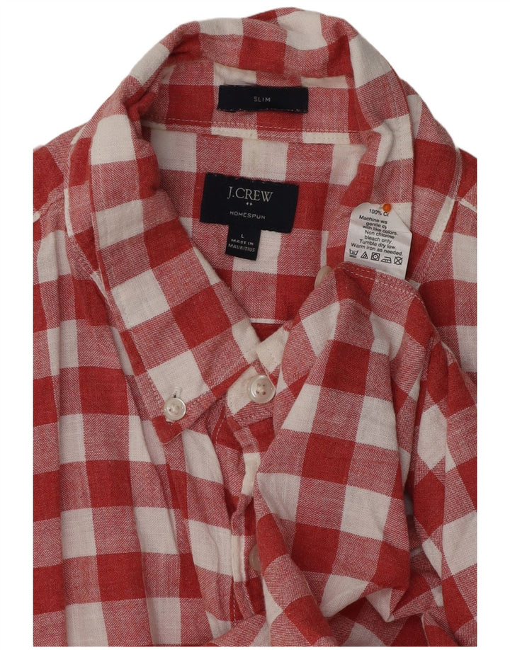 J. CREW Mens Slim Short Sleeve Shirt Large Red Check Cotton