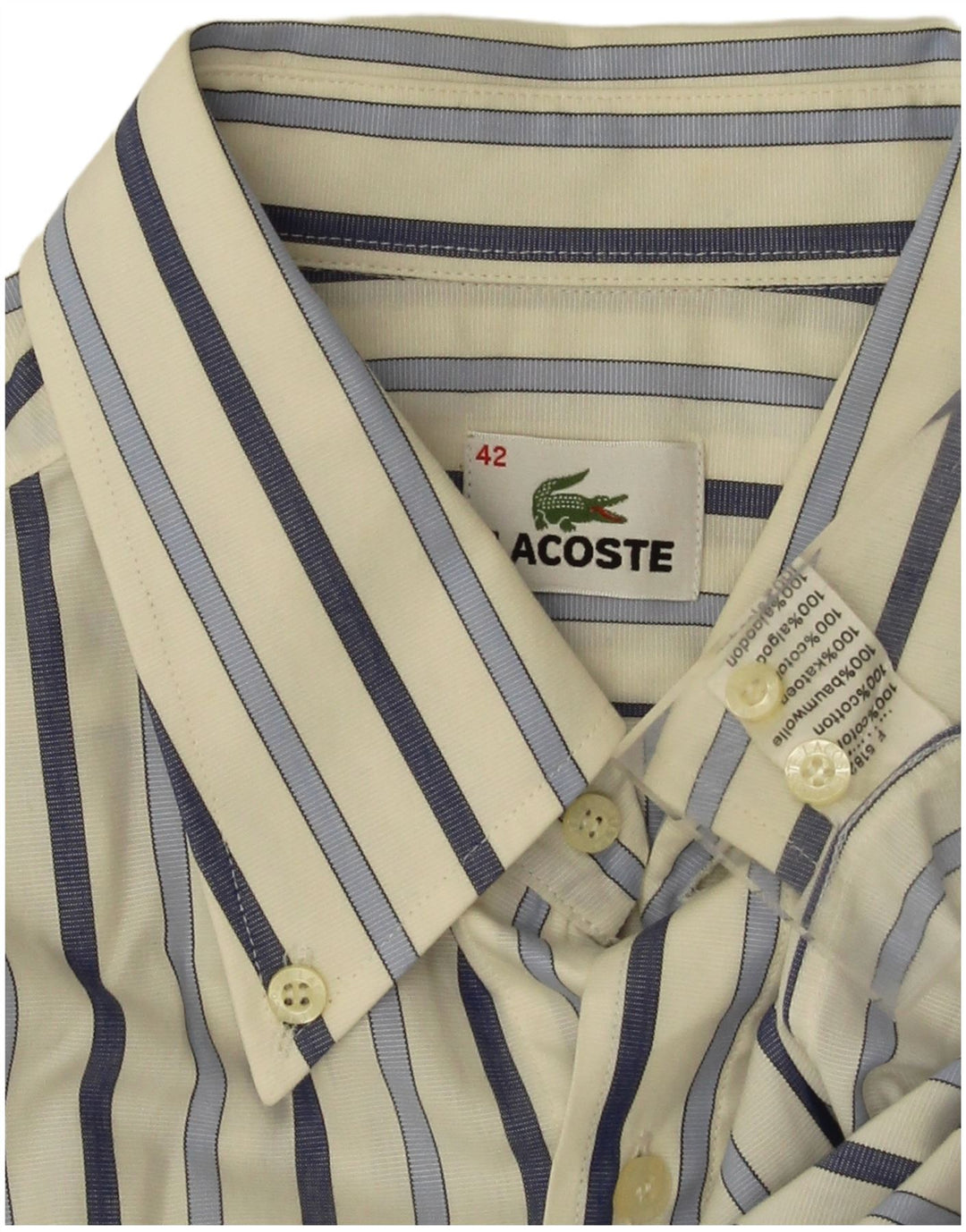 Lacoste Mens Shirt Size 42 Large White Striped Cotton