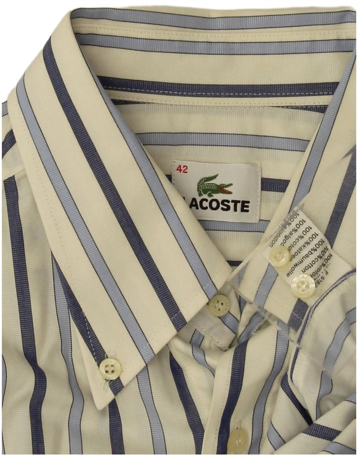 Lacoste Mens Shirt Size 42 Large White Striped Cotton