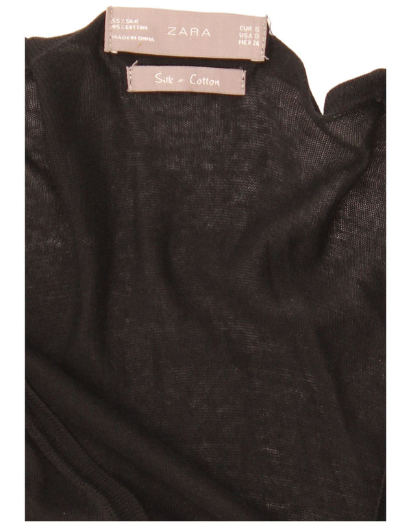 Zara Womens Longline Cardigan Sweater UK 8 Small Black Cotton