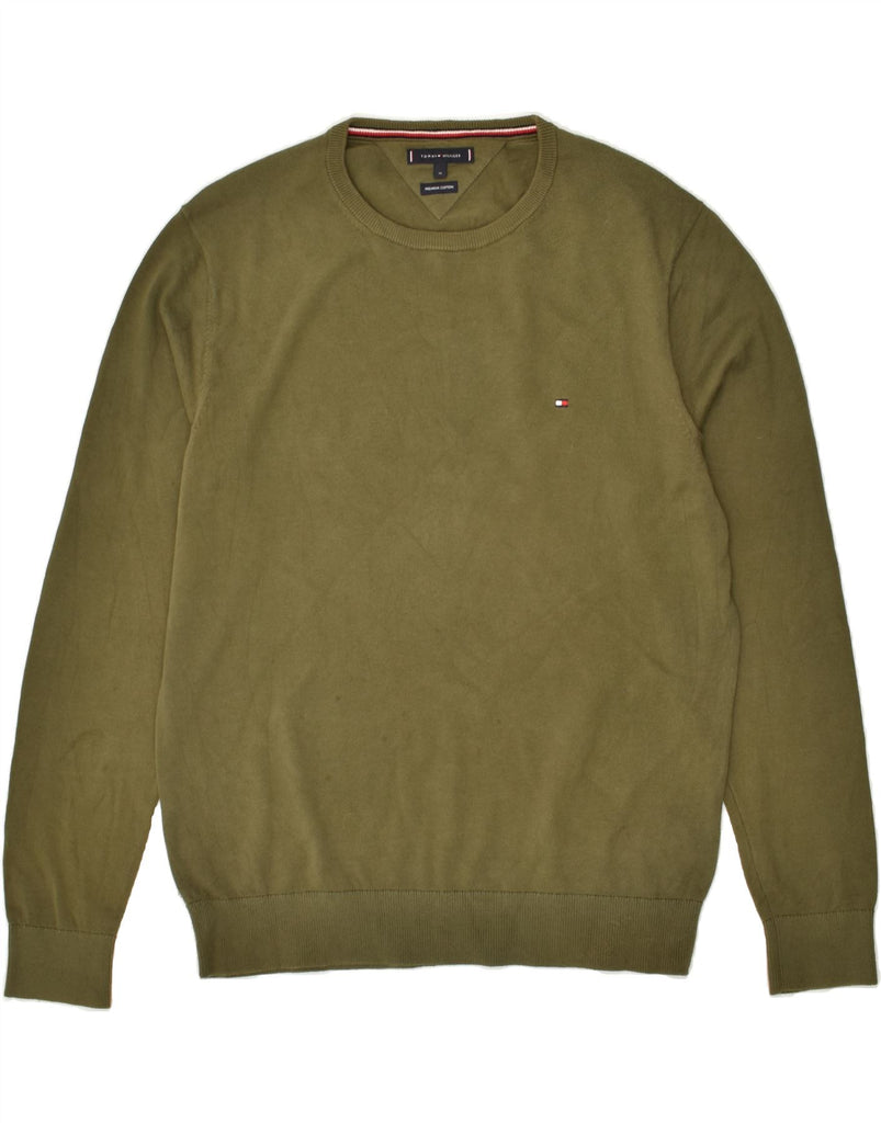 TOMMY HILFIGER Mens Crew Neck Jumper Sweater XL Khaki Cotton | Vintage Tommy Hilfiger | Thrift | Second-Hand Tommy Hilfiger | Used Clothing | Messina Hembry 