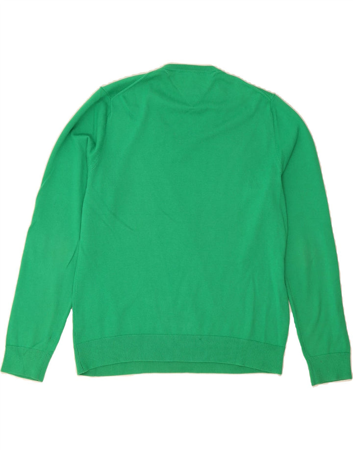 TOMMY HILFIGER Mens V-Neck Jumper Sweater Large Green Cotton Vintage Tommy Hilfiger and Second-Hand Tommy Hilfiger from Messina Hembry 