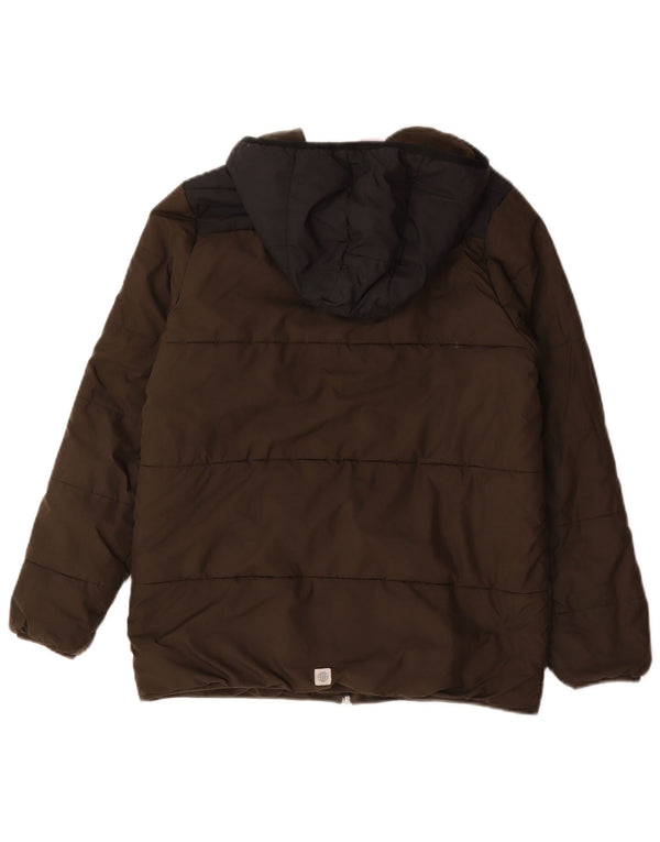 Adidas Boys Hooded Padded Jacket 13-14 Years Khaki Colourblock Polyester