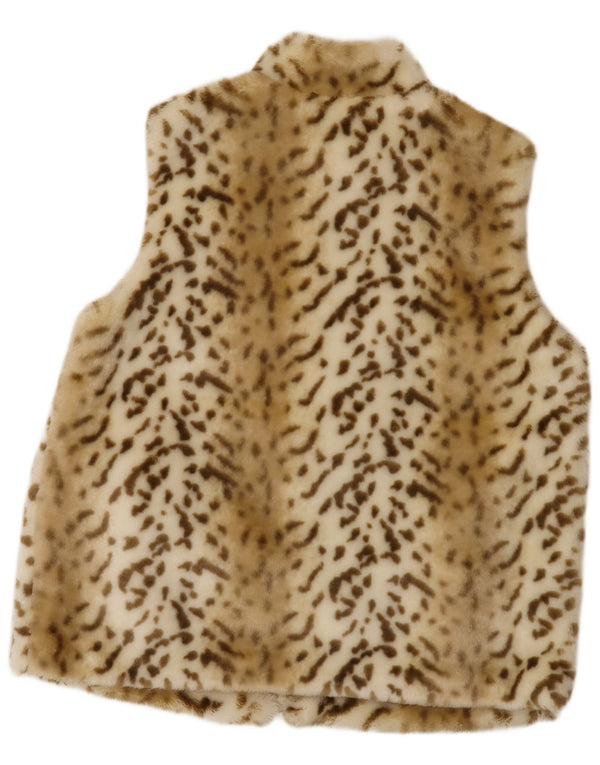 Vintage Womens Faux Fur Gilet UK 22 3XL Beige Animal Print Polyacrylic