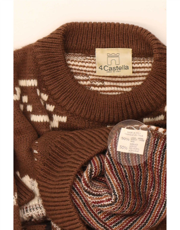 4 Castella Mens Graphic Crew Neck Jumper Sweater IT 52 Large Brown Wool