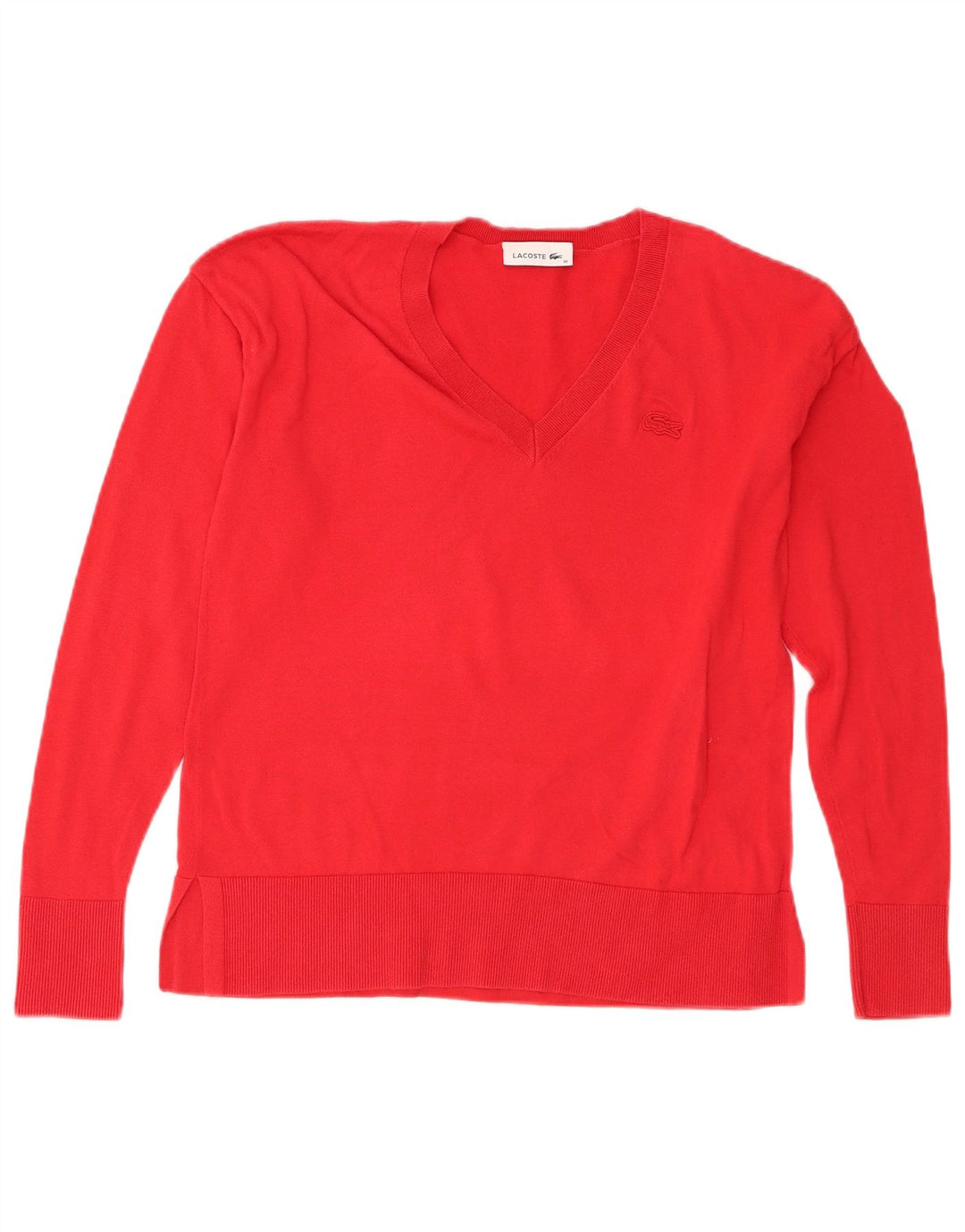 Lacoste Womens V-Neck Jumper Sweater Size 36 Small Red