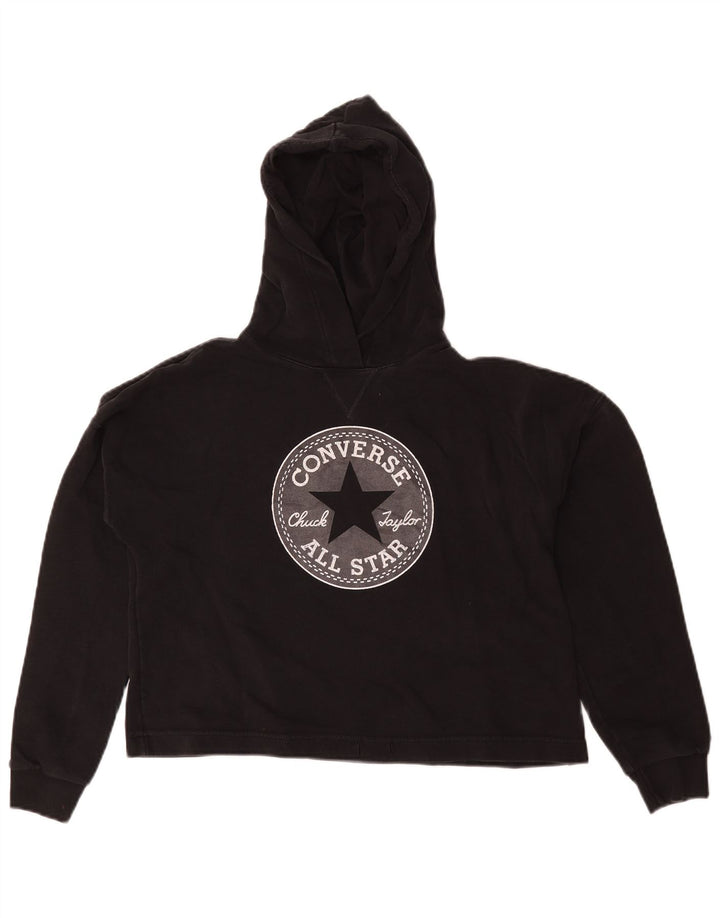 Converse Womens Oversized Crop Graphic Hoodie Jumper UK 10 Small Black