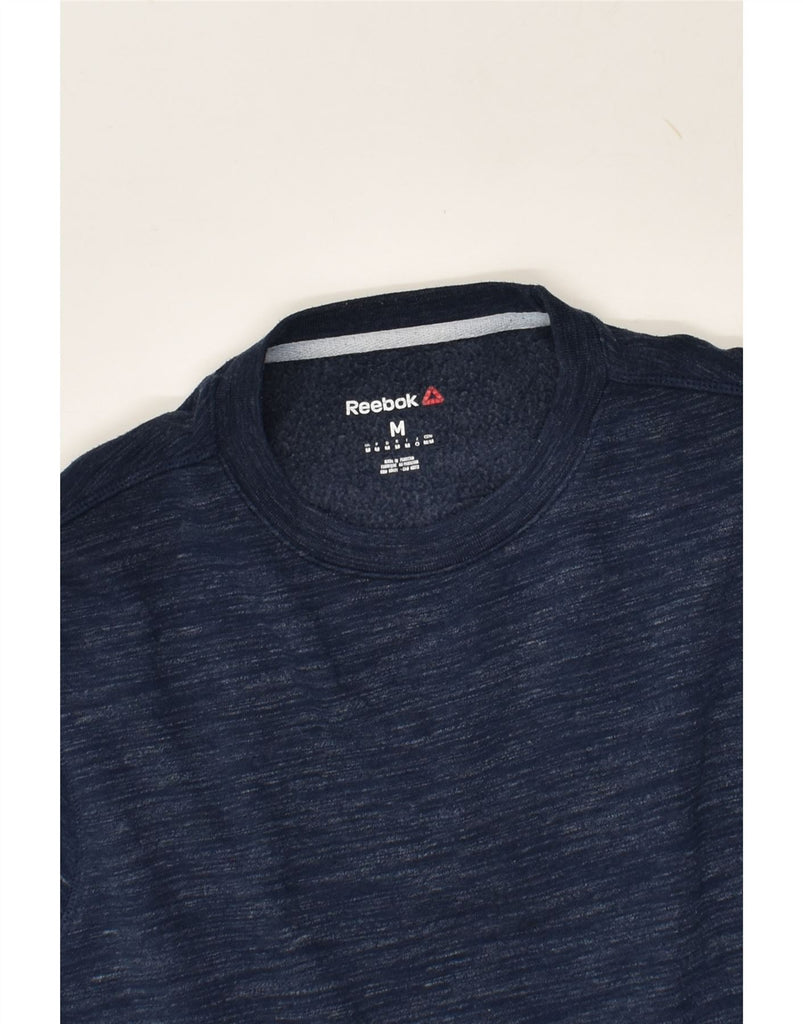 REEBOK Mens Sweatshirt Jumper Medium Navy Blue Pinstripe Cotton | Vintage Reebok | Thrift | Second-Hand Reebok | Used Clothing | Messina Hembry 