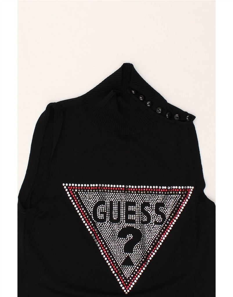 GUESS Womens Graphic Sleeveless Roll Neck Jumper Sweater UK 4 XS Black | Vintage Guess | Thrift | Second-Hand Guess | Used Clothing | Messina Hembry 