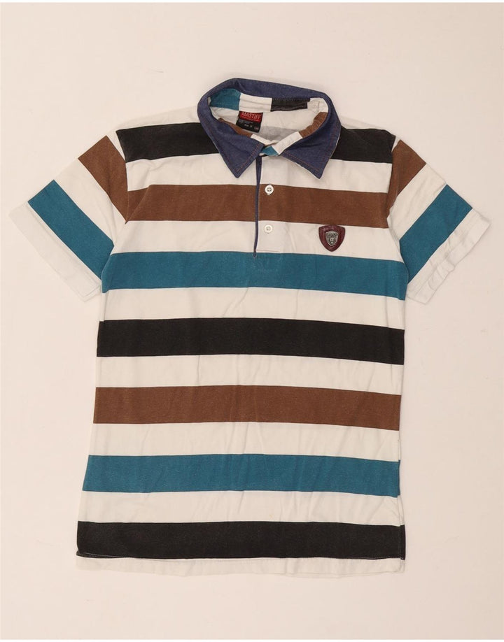 Vintage Mens Rugby Polo Shirt Medium Multicoloured Striped Cotton