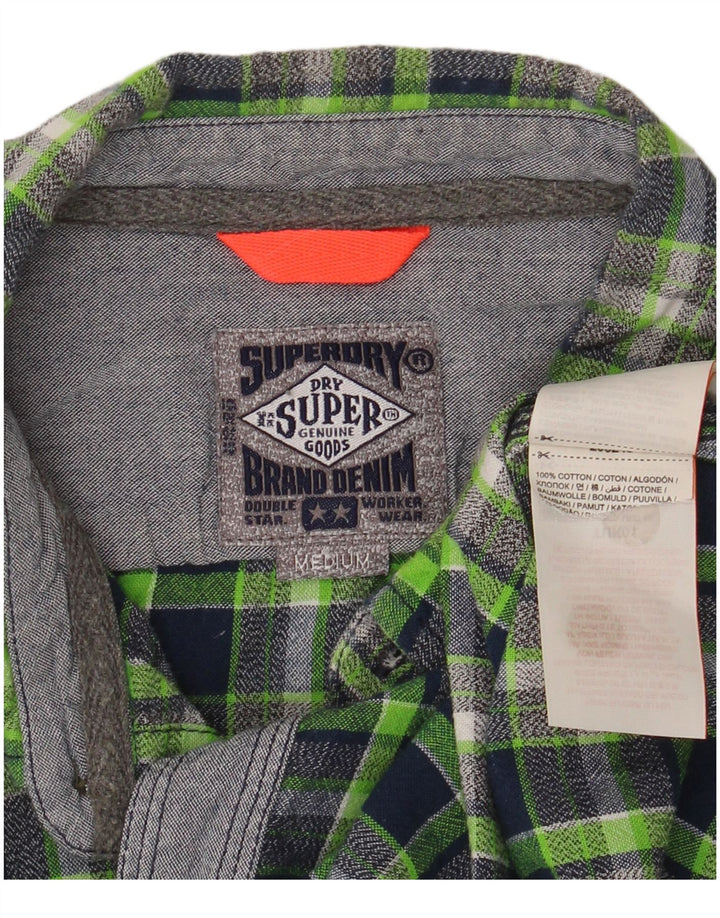 Superdry Womens Flannel Shirt UK 14 Medium Green Check Cotton