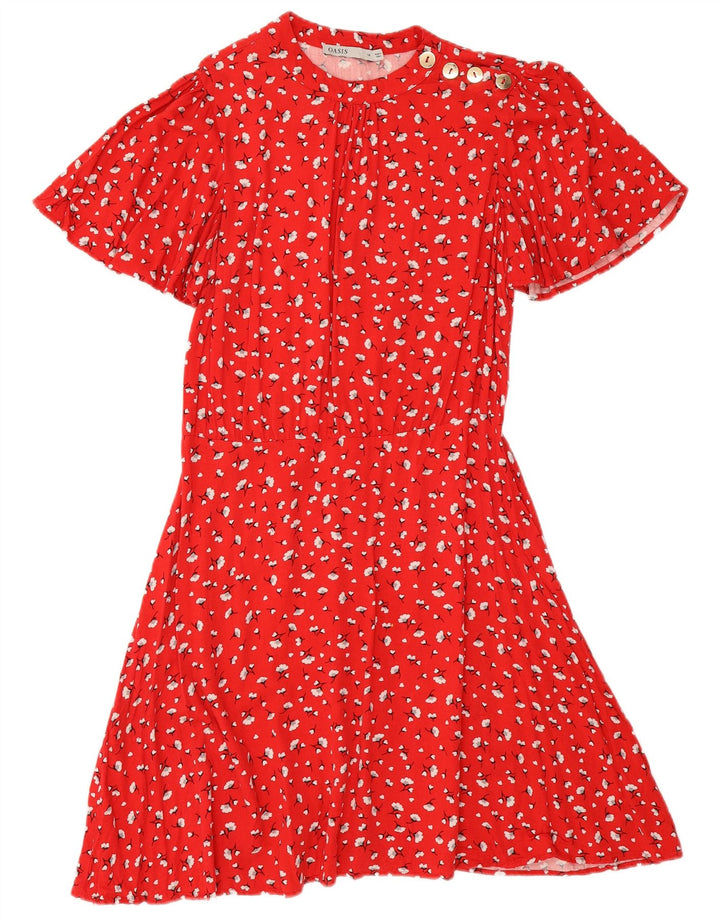 Oasis Womens A-Line Dress UK 14 Medium Red Floral Viscose
