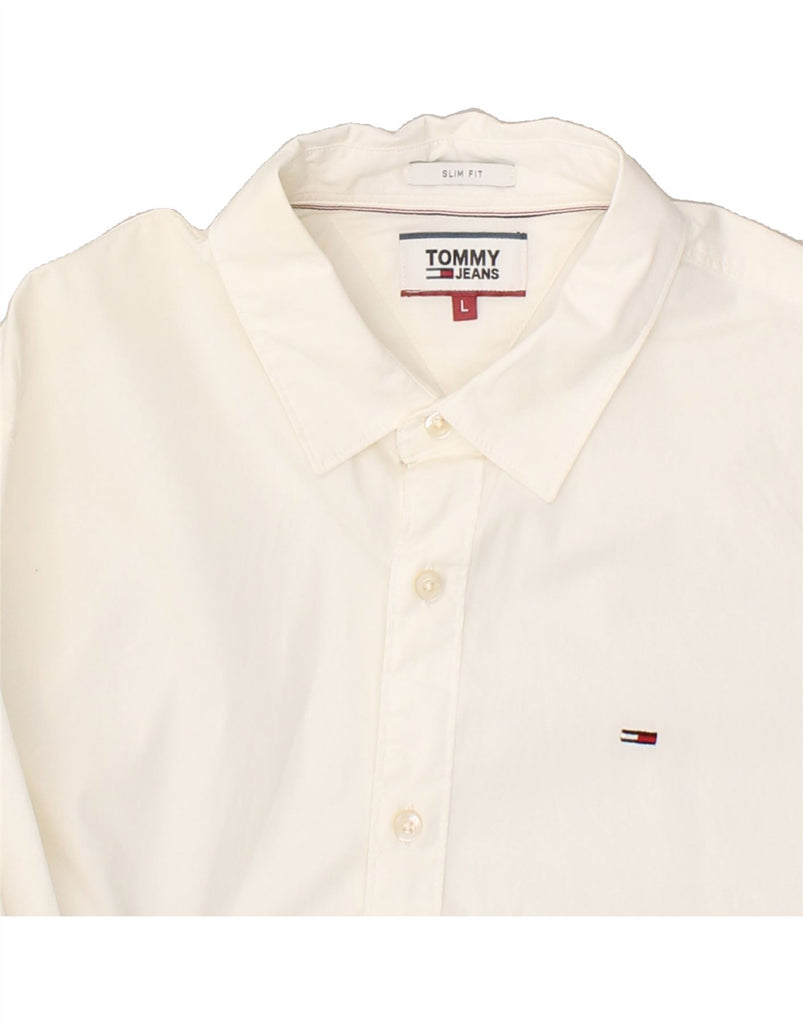 TOMMY HILFIGER Mens Slim Fit Shirt Large White Cotton | Vintage Tommy Hilfiger | Thrift | Second-Hand Tommy Hilfiger | Used Clothing | Messina Hembry 