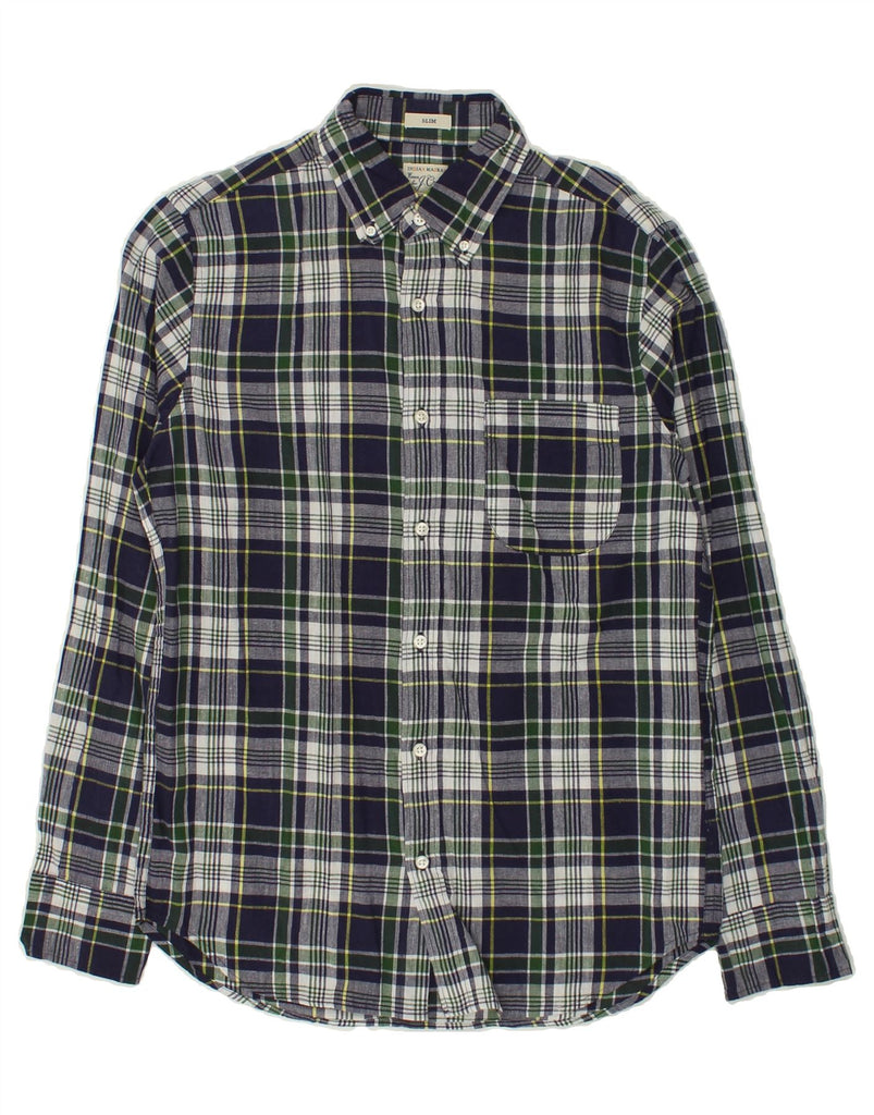 J. CREW Mens Slim Shirt Small Navy Blue Check Cotton | Vintage J. Crew | Thrift | Second-Hand J. Crew | Used Clothing | Messina Hembry 