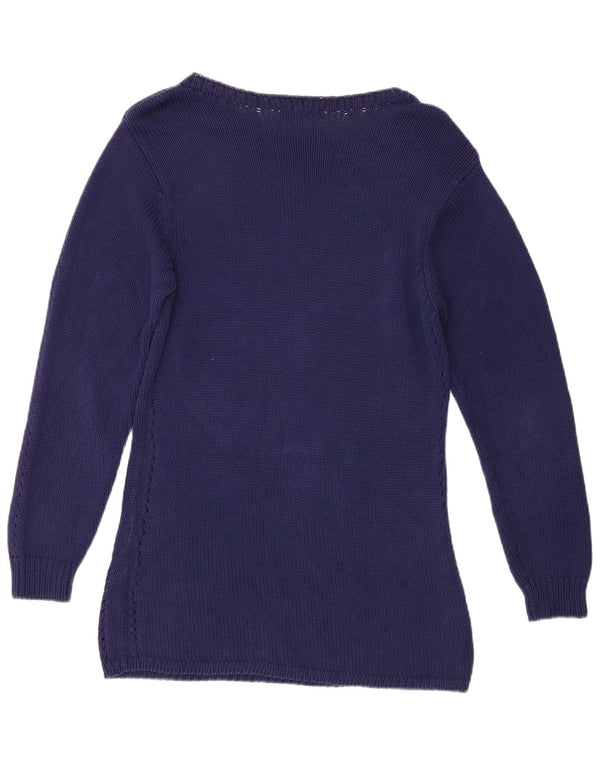 Franco Ziche Womens Longline Boat Neck Jumper Sweater UK 14 Large Blue