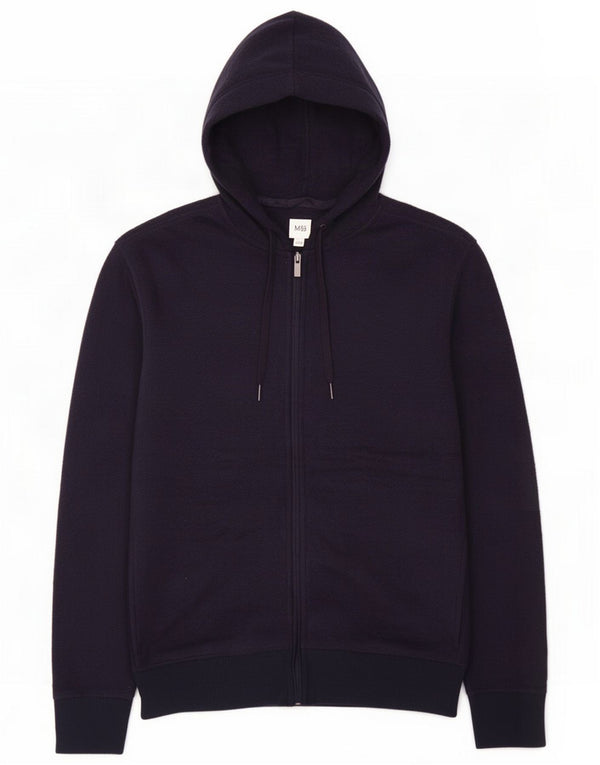 Marks & Spencer Mens Hooded Fleece Jacket UK 36 Small Navy Blue Polyester