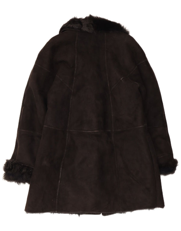 Muflone Womens Shearling Coat IT 48 XL Black Leather